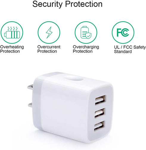 USB Wall Charger Adapter, 18W/3Amp Fast Multiple 3-Ports USB Plug Charger Block Cube Charger Box USB Brick Charging Base Compatible iPhone 15 14 1...