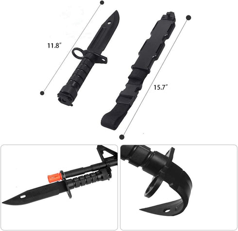 Tactical Rubber Knife,Military Training ABS Plastic Dagger M9 M16 Fixed Blade Knives Scabbard Model Kit for Airsoft GunToy Martial Arts Pretend Pl...