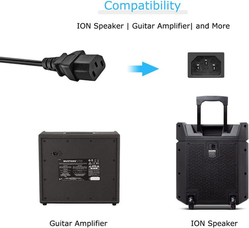 12Ft 3 Prong Power Cord Compatible Guitar Amp, ION Block Rocker, Job Rocker, Explorer Portable Speaker System, ION iPA76C iPA76A iPA76S IPA23 Bloc...
