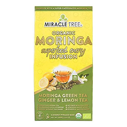 Miracle Tree's Moringa Energy Tea - Green Tea with Ginger & Lemon | Super Caffeinated Blend | Healthy Coffee Alternative, Perfect for Focus | Orga...