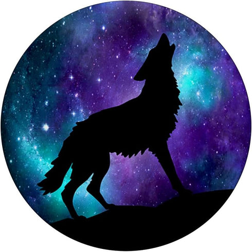 Galaxy Wolf Star Surreal Wild Lone Wolves Double-Exposure PopSockets Adhesive PopGrip...