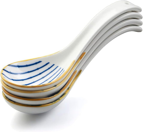 IQCWOOD Asian Soup Spoons, 6.2inch Ceramic Chinese Soup Spoons, Japanese Soup Spoon for Ramen Pho Wonton Dumpling Miso,4pcs...