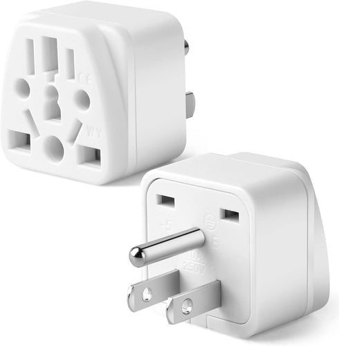 2 Pack US Travel Plug Adapter, EU,UK,AU,in,CN,JP,Asia,Italy,Brazil to USA (Type B), 3 Prong Grounded USA Wall Plug Wall Outlet Power Charger Conve...