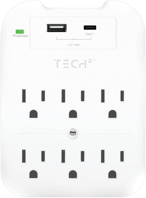Multi Plug Surge Protector, 6 Outlet with 2 USB A and C Charging Ports 2.4 A ETL Certified Tech2 Multi Outlet for Home, School, Office......