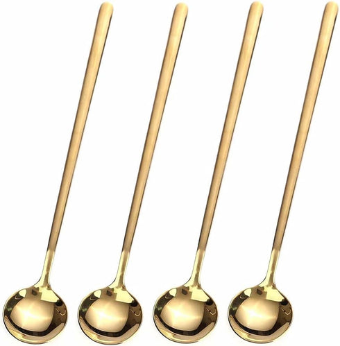 4 PCS 6.7 Inches Coffee/ Tea Spoons Long Handle, Gold, Ice Tea, Espresso Stainless Steel Long Spoons for Stirring...
