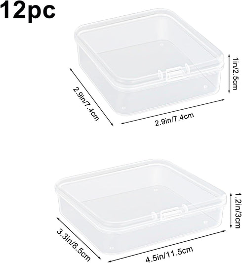 12Pcs Mini Storage Containers, Mixed Sizes Small Rectangular Clear Plastic Storage Containers Box with Hinged Lid for Beads, Organizie Tiny Items,...