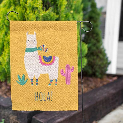 Moslion White Llama House Flag 28x40 Inch Alpaca Cactus Cute Animal Ethnic Scarf Hola Hello Yellow Large Yard Garden Flag Double-side Banners for ...