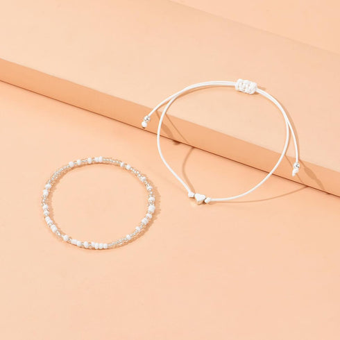 Handmade Beaded Anklets for Women Gold Heart Anklet Chain Boho White Beaded Ankle Bracelets Adjustable Beach Foot Anklet Set Summer Jewelry Gift f...