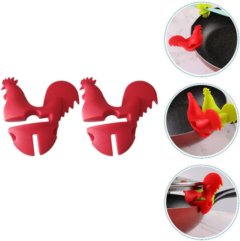 Spoon Rest Rooster Pot Clip: 2pcs Silicone Pot Clip Spoon Rest Cooking Utensil Holder Pot Side Clip Spoon Holder for Pot Lid Holders...