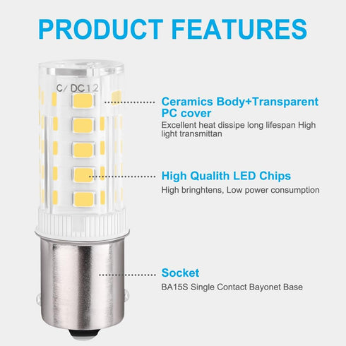 4PCS 1156 LED Bulb 12V 24V, BA15S LED Bulbs Bayonet Single Contact Base for Landscape RV Camper Interior Marine Boat Trailer Lights, Daylight Whit...