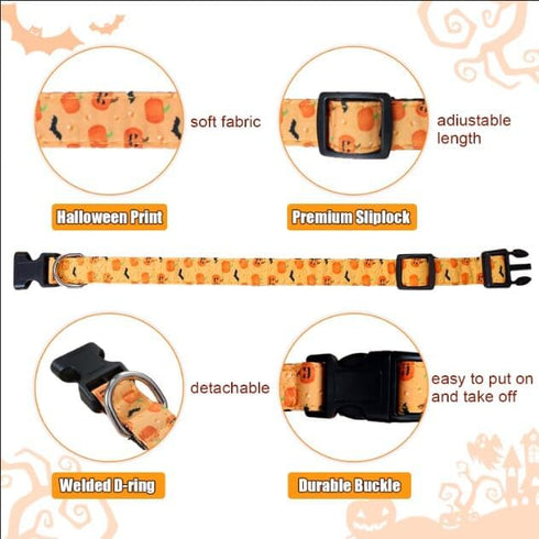 Halloween Dog Collars Middle Orange Dog Bow Tie Collar Adjustable Pumpkin Dog Collar Halloween Theme Dog Bowties with Plastic Buckle Halloween Pet...