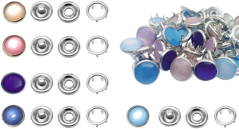 JAUEIVR Snap Fasteners - 100 Sets 10mm Pearl Prong Snap Buttons for Sewing Crafting, 5 Colors...