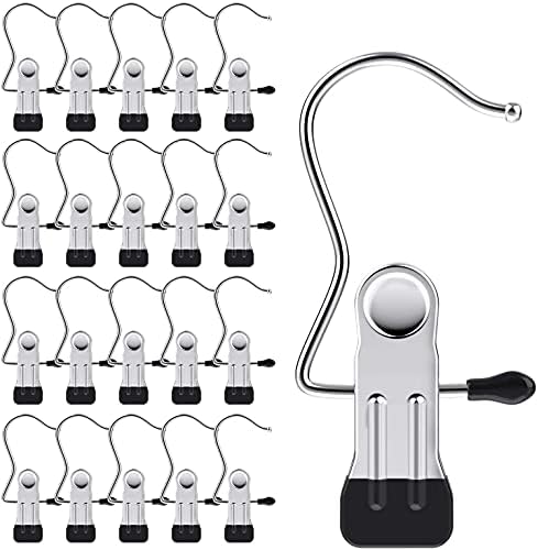 20 Pack Laundry Hook Boot Clips Hanger Clips Hold Hanging Clothes Pins Hooks Portable Stainless Steel Home Travel Hangers Clips Closet Hangers...