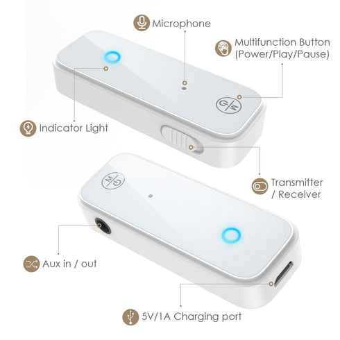 JXTZ Bluetooth Aux Adapter for Car, 2 in 1 Wireless Bluetooth Transmitter Receiver for Hands-Free Call, Noise Cancelling 3.5mm AUX Bluetooth 5.0 R...