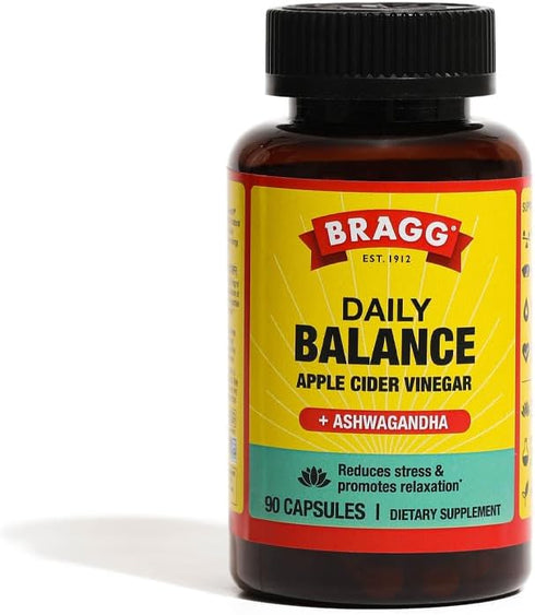 Bragg Daily Balance Apple Cider Vinegar and Sensoril Ashwagandha Capsules - 750mg of Acetic Acid – Energy & Weight Management Support - Natural Ev...
