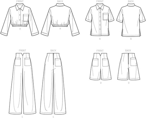 Butterick Misses' Button Front Shirt, Wide Leg Pants and Shorts Sewing Pattern Kit, Design Code B6880, Sizes 16-18-20-22-24...