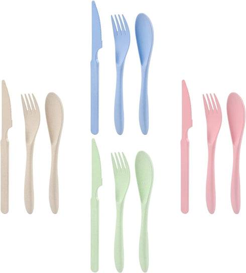 Knives Spoons and Forks Set, Wheat Straw Cutlery Set, Reusable Flatware Set for 4, Utensils for Party, Travel, Work, Picnic, Camping or Daily Use ...