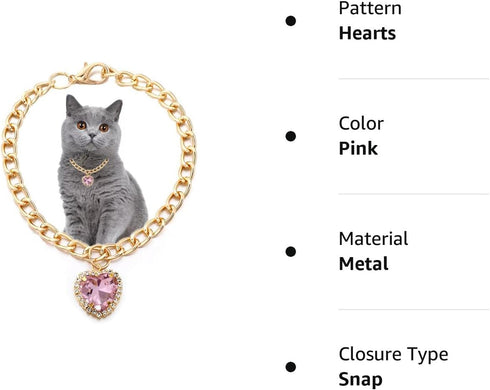 Cat Necklace Collar with Heart Rhinestone Pendant, Lightweight Adjustable Shine Diamond Cute Girl Wedding Birthday Party Pet Necklace Costume Acce...