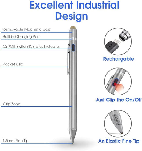 2-in-1 Active Stylus Digital Pen with 1.5mm Ultra Fine Tip for iPad iPhone Samsung Tablets, Work on Touchscreen Phones and Tablets,Good at Drawing...