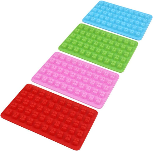 homEdge Silicone Gummy Bear Candy Molds, Set of 4 Packs Non Stick Food Grade Chocolate Gummy Mold Bonus with 2 Dropper-Blue, Red, Green and Pink...