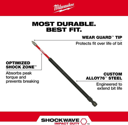 MILWAUKEE ELECTRIC TOOL 48-32-4802 Shockwave 6" Power Bit Phillips #2...