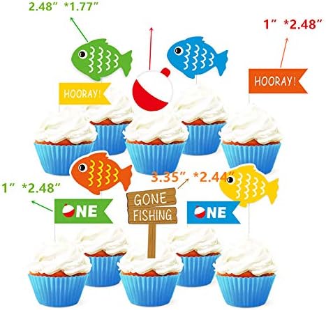 TUKIMA 21 PCS Pastel Blue Fishing Cake Toppers for Birthday & Baby Shower Parties...