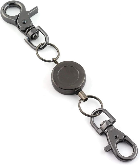 1PCS Retractable Key Chain with Hook Zinc Alloy High Resilient Anti-lose Stretch Key Ring Holder Tool Telescopic Rope Black...