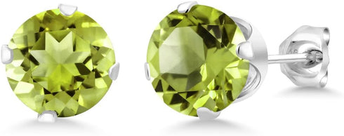 Gem Stone King 925 Sterling Silver Green Peridot Stud Earrings For Women (2.00 Cttw, Gemstone Birthstone, Round 6MM)...
