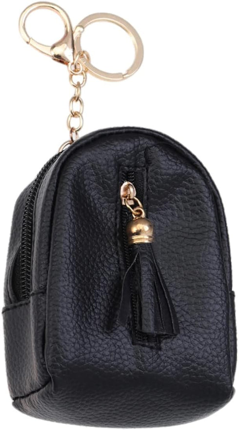 Coin Pouch Leather Wallet with Keychain Ring, Tassel Coin Purse Change Holder Womens Small Coin Purse with Keychain Change Purse, Black, (5Y0E24B1...