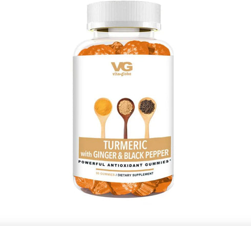 VitaGlobe Turmeric with Ginger and Black Pepper Gummy - Non-GMO, Vegan and Powerful Antioxidant, 30 Count (Pack of 1)...