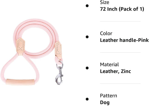 Mile High Life | Premium Leather Dog Leash | Strong Rope Leash | Leather Handle | Zinc Alloy Strong Clasp | Small Medium Large Dogs | 4/5/6 Feet(P...