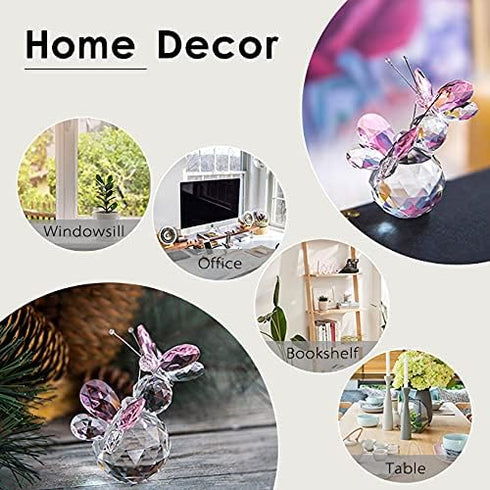 H&D HYALINE & DORA Pink Crystal Cut Double Butterfly Collectible Gift, Handmade Art Glass Animal Figurine, Gift Boxed...