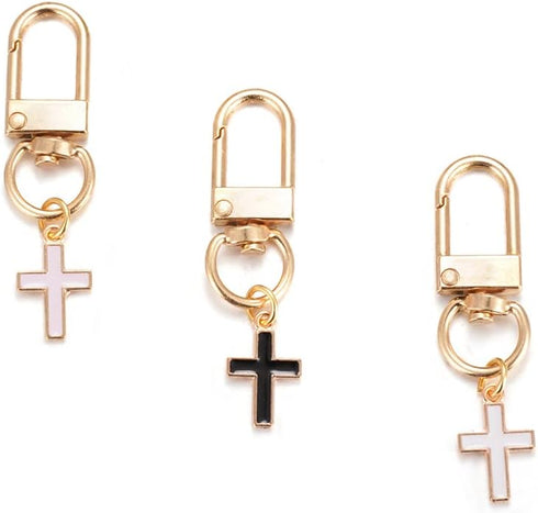 Small Cross Keychain for Women 3pcs Pack White Pink Black Car Keys Ring Accessories Clip Handbag Purse Backpack Pendant Charms-3PCSCROSS...