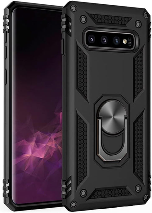 Military Grade Drop Impact for Samsung Galaxy S10 Plus Case 360 Metal Rotating Ring Kickstand Holder Built-in Magnetic Car Mount Armor Shockproof ...