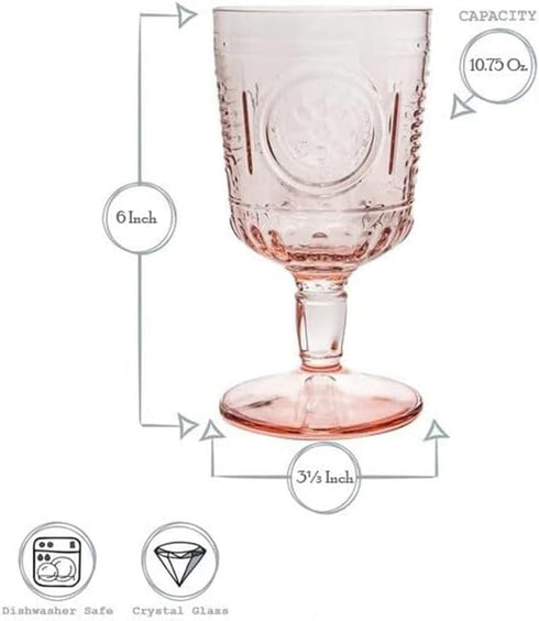 Bormioli Rocco Romantic Set Of 4 Stemware Glasses, 10.75 Oz. Colored Crystal Glass, Cotton Candy Pink, Made In Italy....