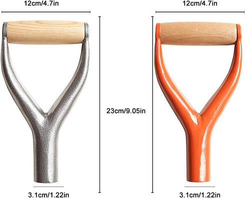 Shovel D Grip Handle, Solid Iron Shovel Handle Reusable Y Grip Replacement Accessories with Wooden Grip for Garden Digging Raking Tool(Silver)...
