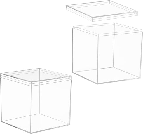 Clear Acrylic Square Cube Boxes, Worasign Plastic Square Cube Containers with Lid Plastic Storage Organizer 5.9x5.9x5.9 Inches for Candy Pill,Tiny...