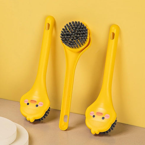 2 PCS Yellow Duck +Yellow chicken Dish Brush Handle Built-in Scraper, Scrub Brush for Pans, Pots, Kitchen Sink Cleaning...
