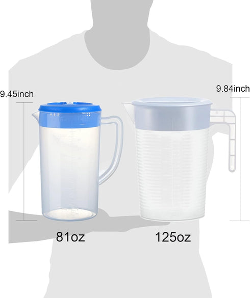 0.63 Gallon/2.4 Litre Plastic Pitcher with Lid BPA-FREE Eco-Friendly Carafes Mix Drinks Water Jug for Hot/Cold Lemonade Juice Beverage Jar Ice Tea...