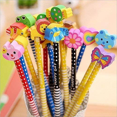 24 Pack Kids Wooden Pencils, Colorful Stripe Pencil with Cute Animals Eraser for Children, and School Supplies Pencils for Kids...