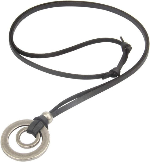JczR.Y Leather Necklace for Men Double Circle Rings Leather Rope Pendant Necklace Punk Leather Chain Disc Ring Necklace Vintage Jewelry Gift...