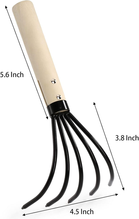 Nicunom 2 Pack 5-Tine Claw Rake Hand Cultivator with Short Wooden Handle, Bendproof Garden Hand Rake Tool, Great for loosening or Weeding Soil...