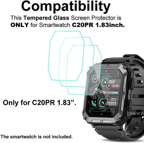 Tempered Glass Screen Protector Compatible with PUREROYI C20PR 1.83” Rugged Smart Watch, 3pcs, 9H...