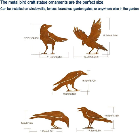 5PCS Rusty Birds Decoration, Outdoor Fence Decorations, Lifelike Metal Birds Silhouette Craft Statue Ornaments Funny Bird Decor Garden Yard Art, F...
