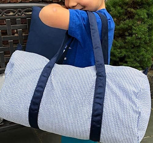 Kids Travel Overnight Bag Seersucker Carry On Lightweight Weekender Duffel Bag for Boys and Girls (Navy)...