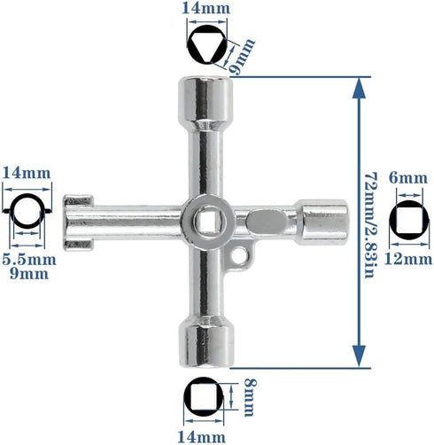 4 in 1 Universal Utilities Key, Multi-Functional Universal Cross Key with Bit Zinc Alloy Tools Electrical Cupboard Box, Train Door, Water Meter Va...