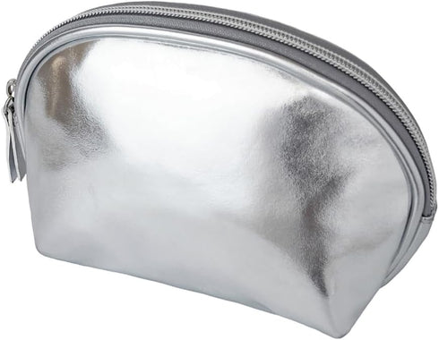 Small Makeup Bag?Cosmetic Bags for Women?Silver Leather Makeup Pouch...