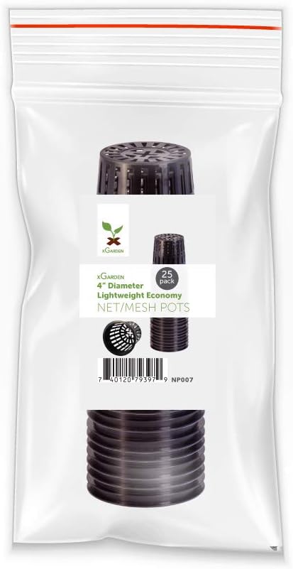 xGarden - Black 4" Round Mesh Pot Cups - 25 Pack, Lightweight Economy Net Pots, Thin Lip & Slotted Sides, UV Resistant & BPA Free Plastic, Indoor ...