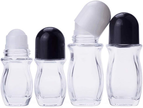 2 Pcs 50ml 1.69oz Clear Roller Bottle Empty Glass Body with Plastic Roller...