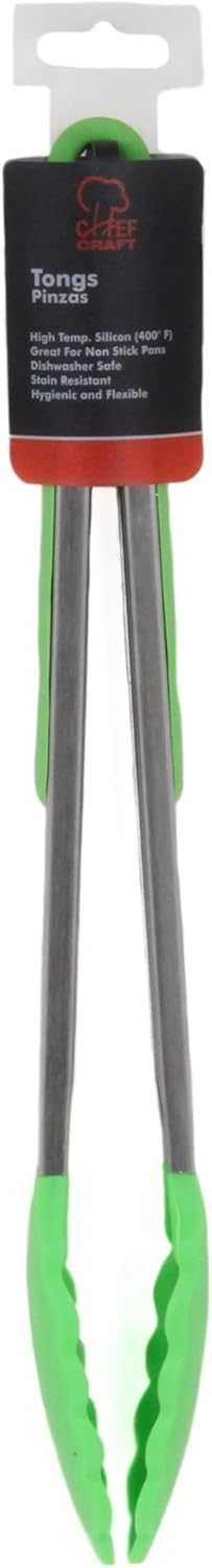 Chef Craft Premium Silicone Tongs, 12 inch, Green...